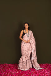 Polka Blush Ruffle Cotton Saree